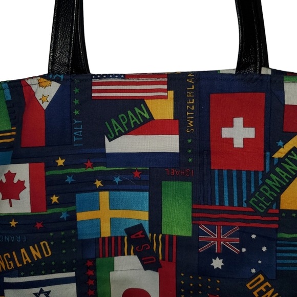 Flags of countries‎ tote bag, blue purse leather bottom velcro closure - Picture 3 of 9